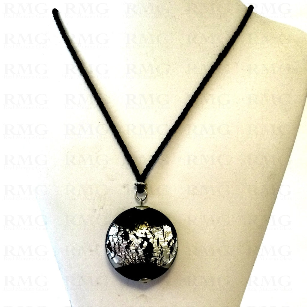 Black And Silver Round Pendant Necklace