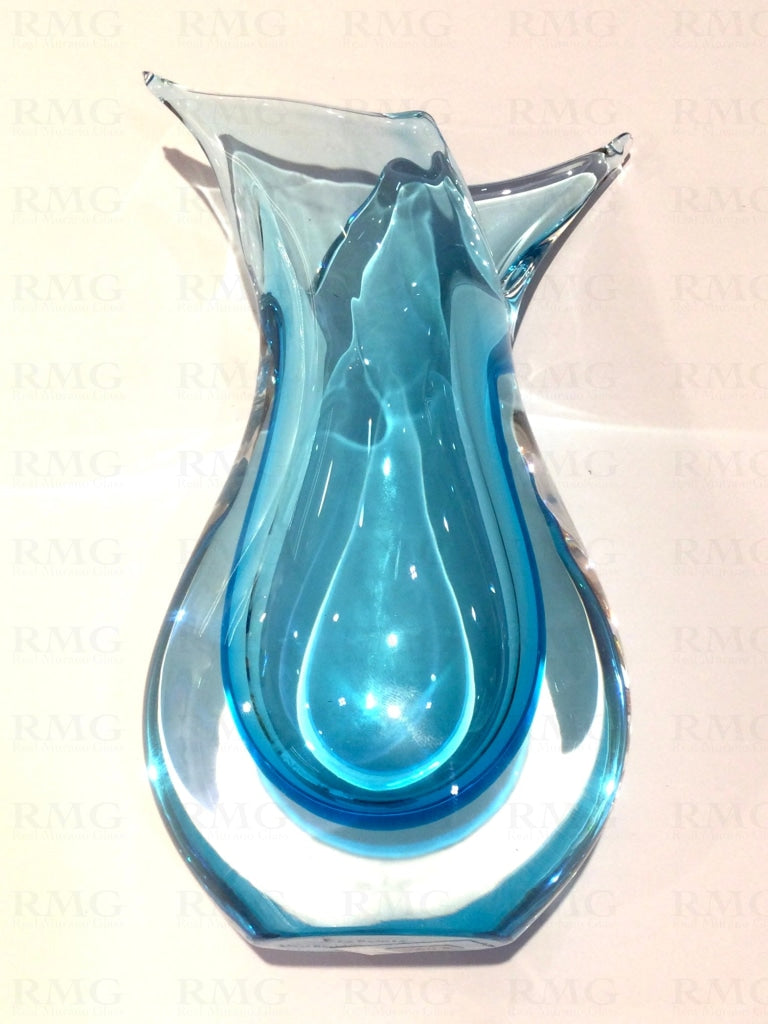 Double Opening Aquamarine Sommerso Vase