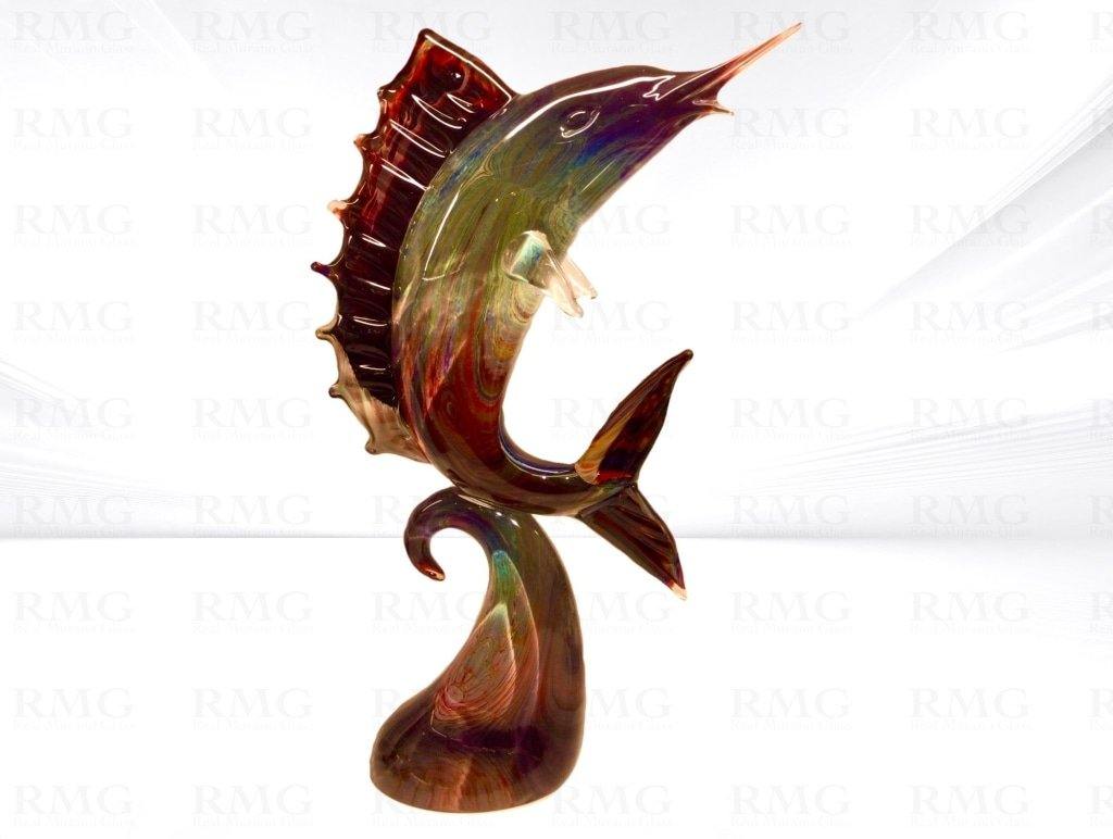 Jumping Marlin Sculpture In Chalcedony