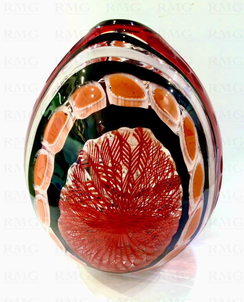 Red Oval Vase With Filigree